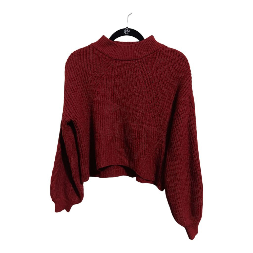 BP Balloon Cable Knit Sleeve Raglan Mock Neck Oversized Sweater in Maroon - Picture 3 of 12